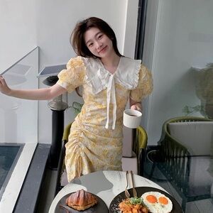 Floral Yellow Dress with White Collar